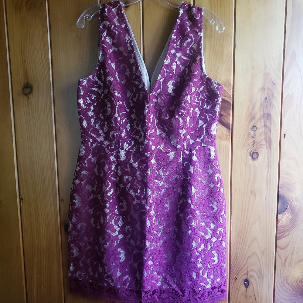 Plunging Neck Lace Dress